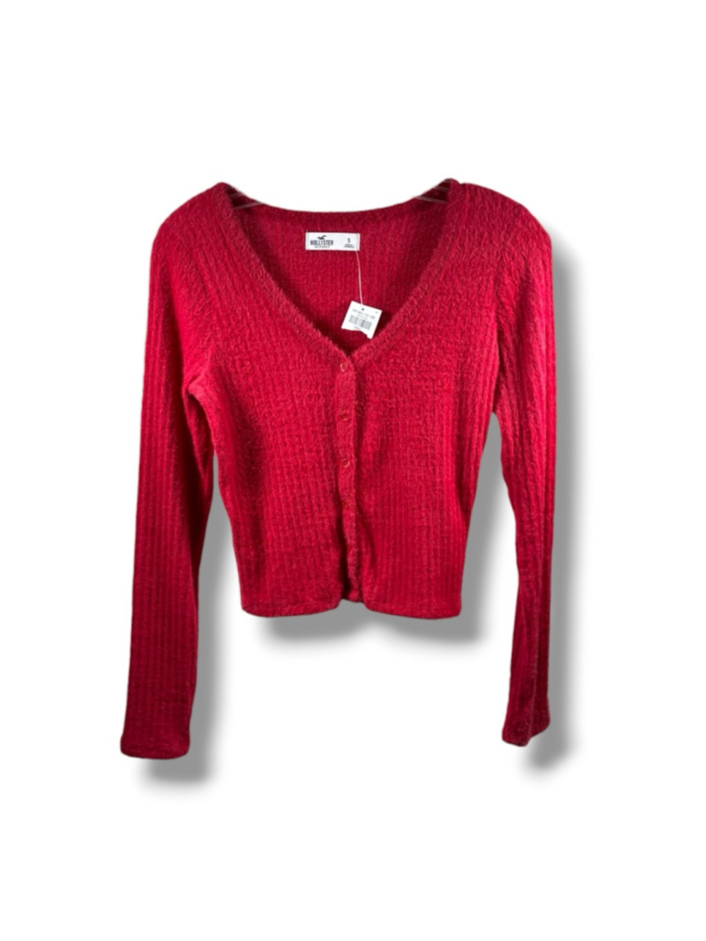 Hollister Fuzzy V-Neck Button-Front Cardigan Sweater in Vibrant Red Size S